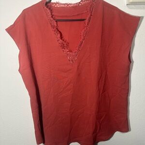 Boutique Brand - Very Pretty, Coral, Lace V Neck Sleeveless Top - Size L